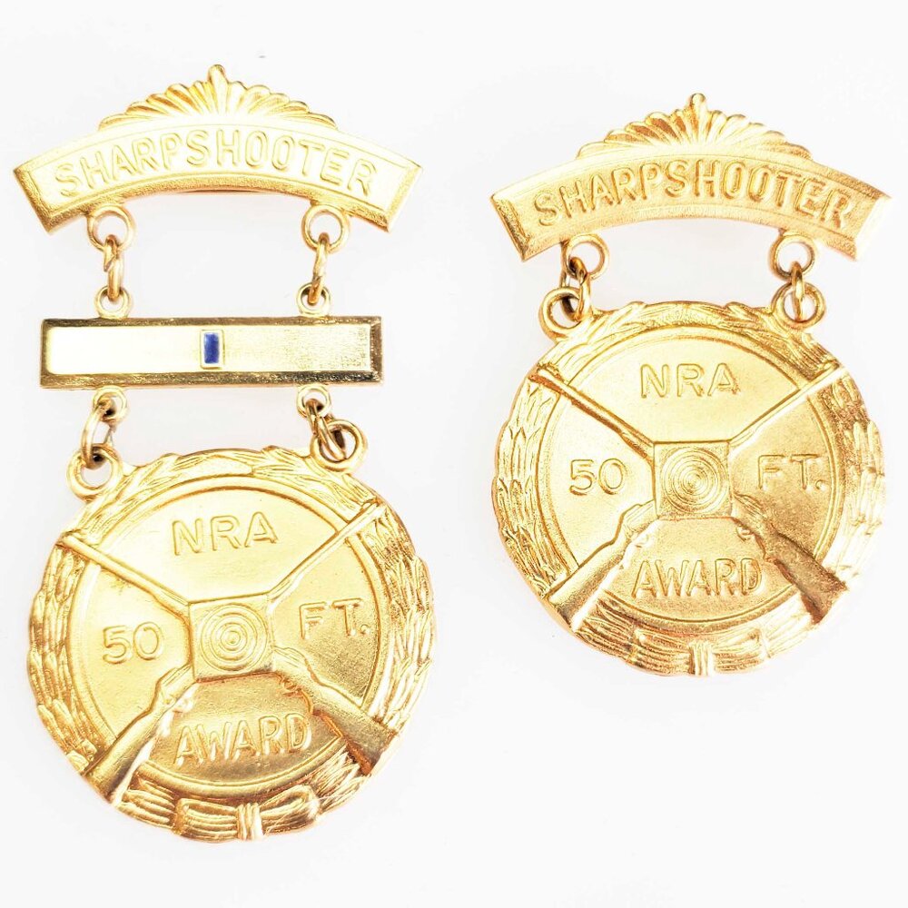 NRA Set of 2 Gold  Sharpshooter 50 FT Award / Badge Pin Blackinton Vintage